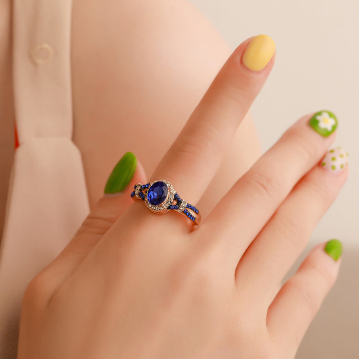 Wholesale jewelry temperament blue zircon diamond rings