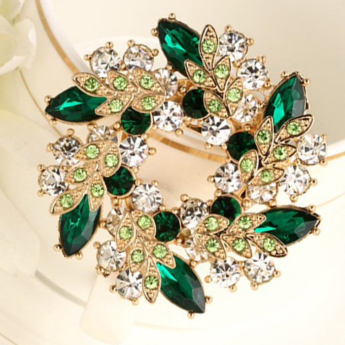 Wholesale Rhinestone Crystal Bauhinia Flower Ring Alloy Brooch JDC-BC-GuoQY002