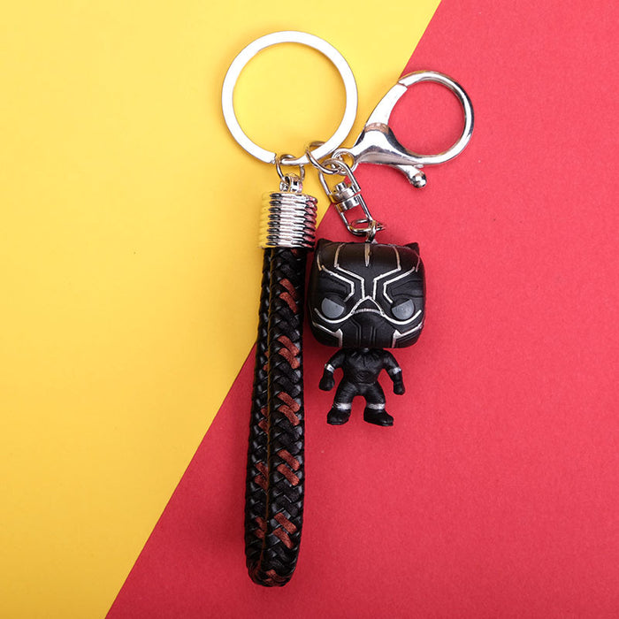 Wholesale Contrasting Colorful Woven Leather Rope Cartoon Resin Keychain JDC-KC-QMou033