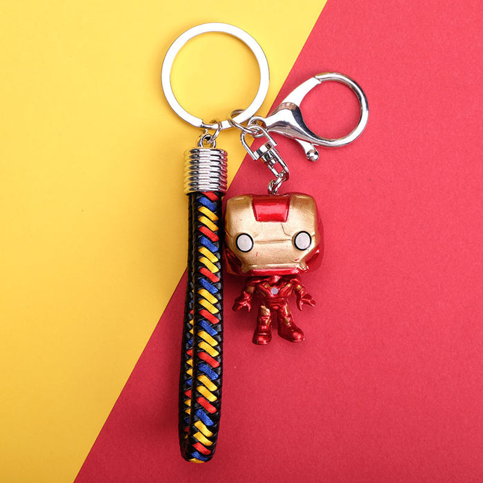 Wholesale Contrasting Colorful Woven Leather Rope Cartoon Resin Keychain JDC-KC-QMou033