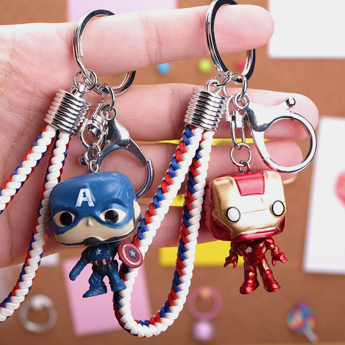 Wholesale Contrasting Colorful Woven Leather Rope Cartoon Resin Keychain JDC-KC-QMou033