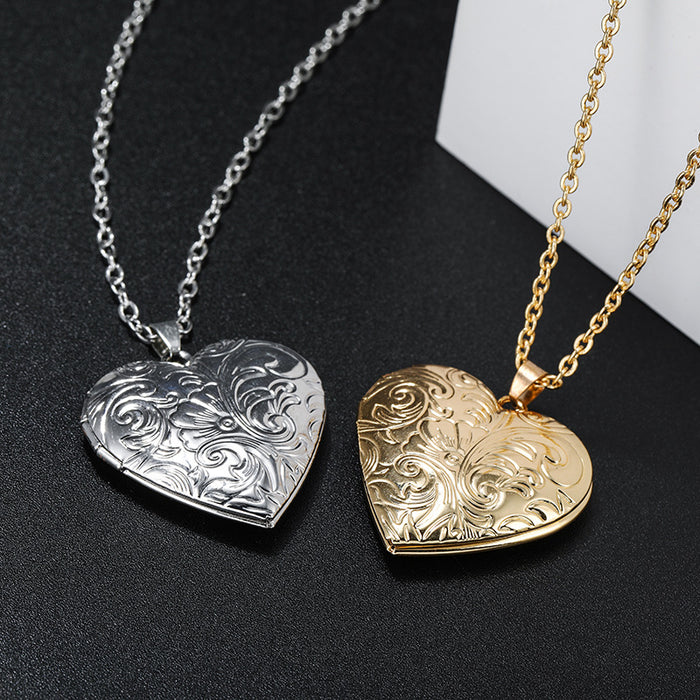 Wholesale Popular DIY Accessories Photo Box Engraved Pattern Openable Pendant Necklace Women's Jewelry
