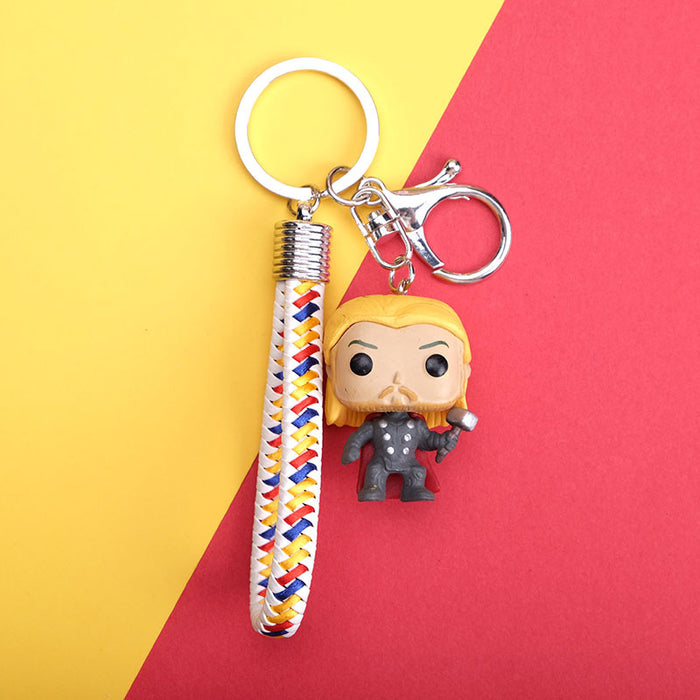 Wholesale Contrasting Colorful Woven Leather Rope Cartoon Resin Keychain JDC-KC-QMou033