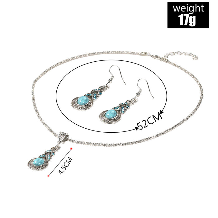 Wholesale Retro Blue Crystal Turquoise Gourd Necklace Earrings