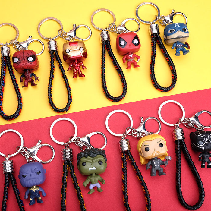 Wholesale Contrasting Colorful Woven Leather Rope Cartoon Resin Keychain JDC-KC-QMou033