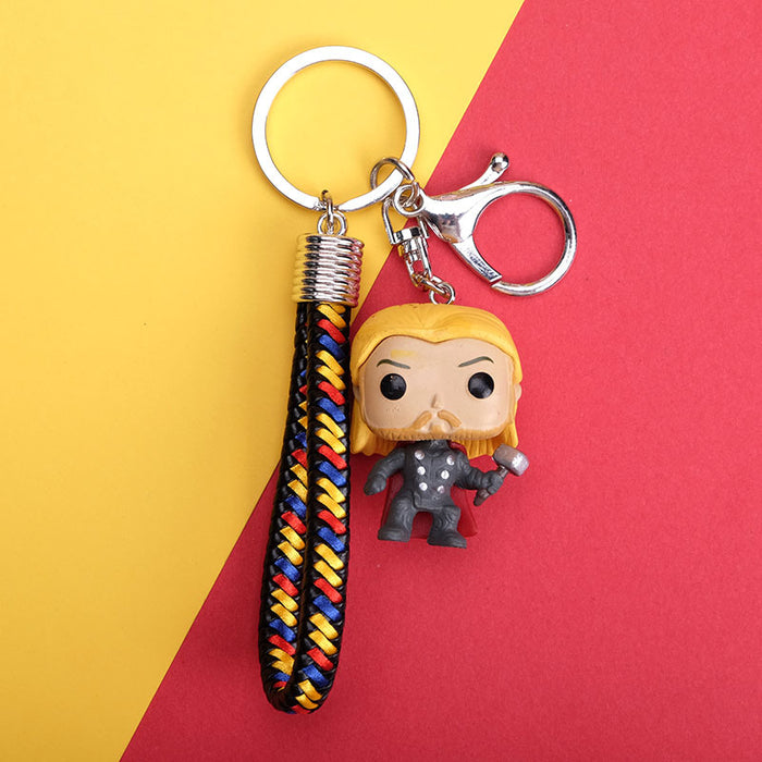 Wholesale Contrasting Colorful Woven Leather Rope Cartoon Resin Keychain JDC-KC-QMou033