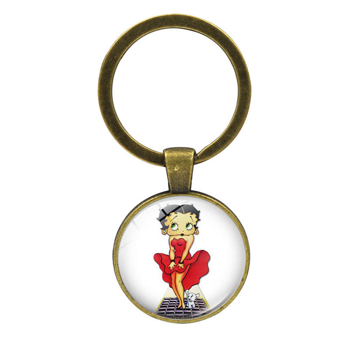 Wholesale New Accessories Betty Boop Time Gem Metal Keychain Pendant European and American Key Ring Jewelry JDC-KC-JY001