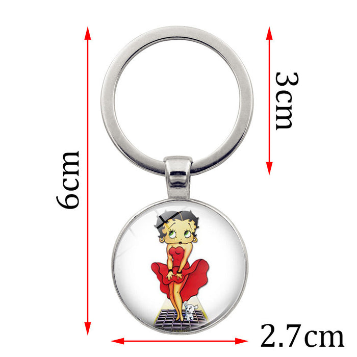 Wholesale New Accessories Betty Boop Time Gem Metal Keychain Pendant European and American Key Ring Jewelry JDC-KC-JY001