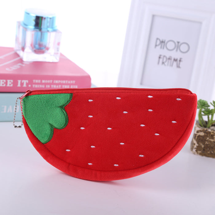 Wholesale Fashionable Cute Big Watermelon Cute Plush Stationery Bag Storage Pencil Case Melon Design Children's Shoulder