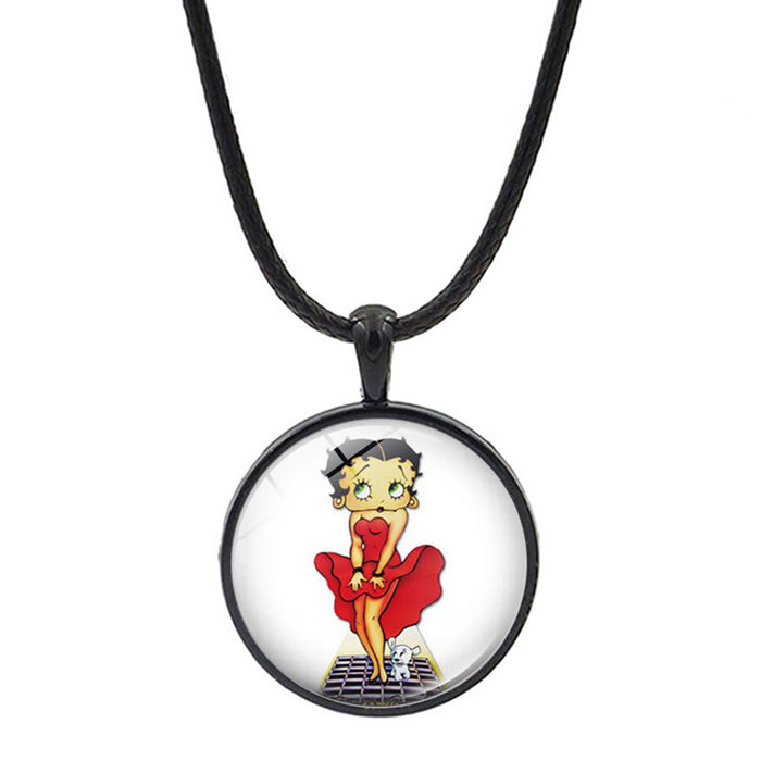 Wholesale Betty Boop Necklace Women's Simple and Versatile Time Gem Retro Pendant Black Rope Sweater Chain Jewelry JDC-NE-JY002