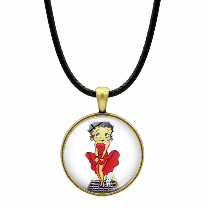 Wholesale Betty Boop Necklace Women's Simple and Versatile Time Gem Retro Pendant Black Rope Sweater Chain Jewelry JDC-NE-JY002