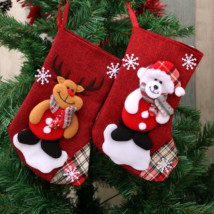 Wholesale Medium Linen Christmas Socks Christmas Decorations Christmas Gift Bags Gift Bags Christmas Hanging Socks