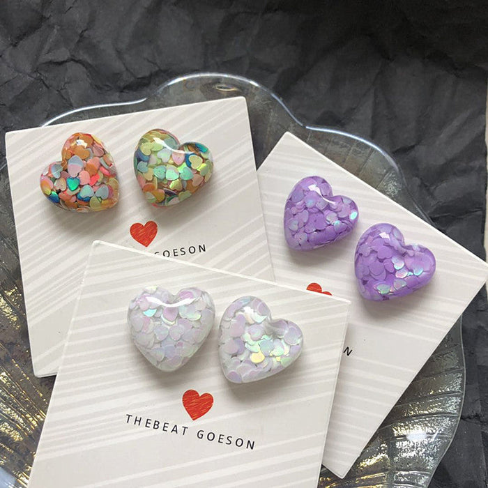 Wholesale Earrings Resin Cute Heart Sequin Stud Earrings JDC-ES-Wenhua010