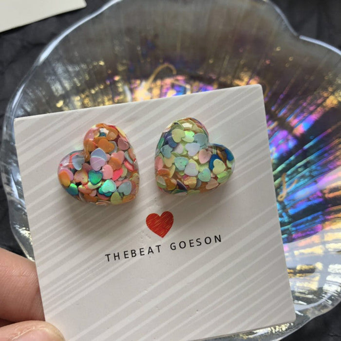 Wholesale Earrings Resin Cute Heart Sequin Stud Earrings JDC-ES-Wenhua010