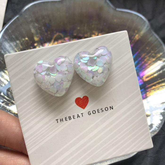 Wholesale Earrings Resin Cute Heart Sequin Stud Earrings JDC-ES-Wenhua010