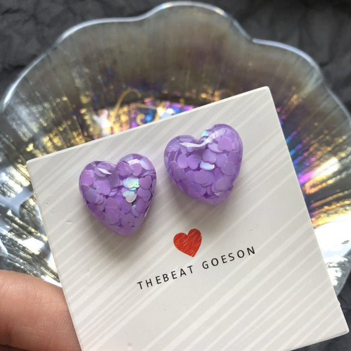 Wholesale Earrings Resin Cute Heart Sequin Stud Earrings JDC-ES-Wenhua010