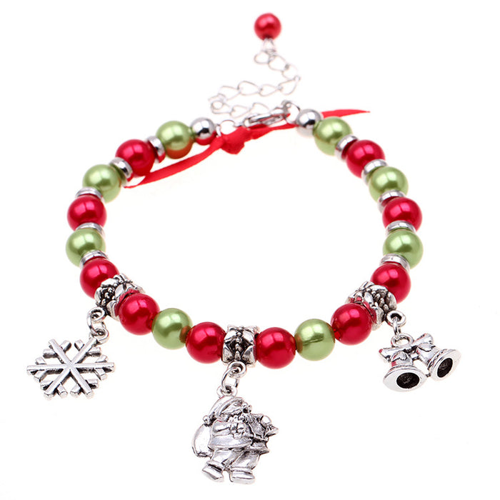 Wholesale Christmas Bracelet Alloy  Bell Snowflake Beaded Bracelet Christmas Gift