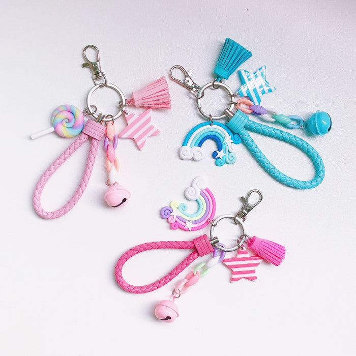 Wholesale cute girl heart creative soft ceramic rainbow keychain MOQ≥2 JDC-KC-XinJ001