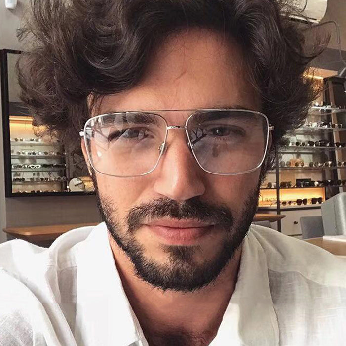 Wholesale Double beam large box metal flat mirror retro artistic polygonal frame square large frame glasses