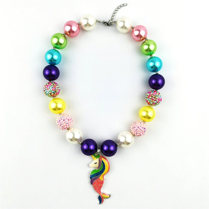 Wholesale Mermaid Pearl Unicorn Kids Necklace Set JDC-NE-ShengXi002