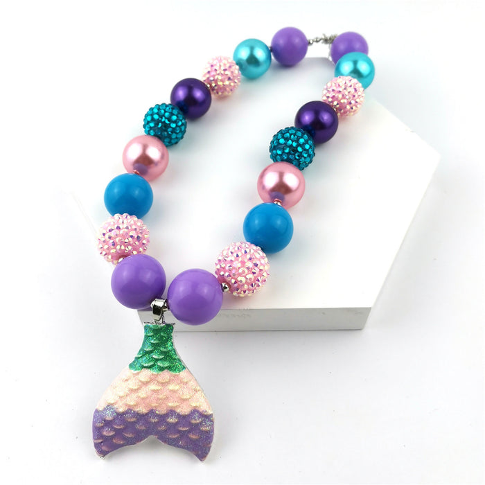 Wholesale Fishtail Colorful Pearl Mermaid Kids Necklace JDC-NE-ShengXi006