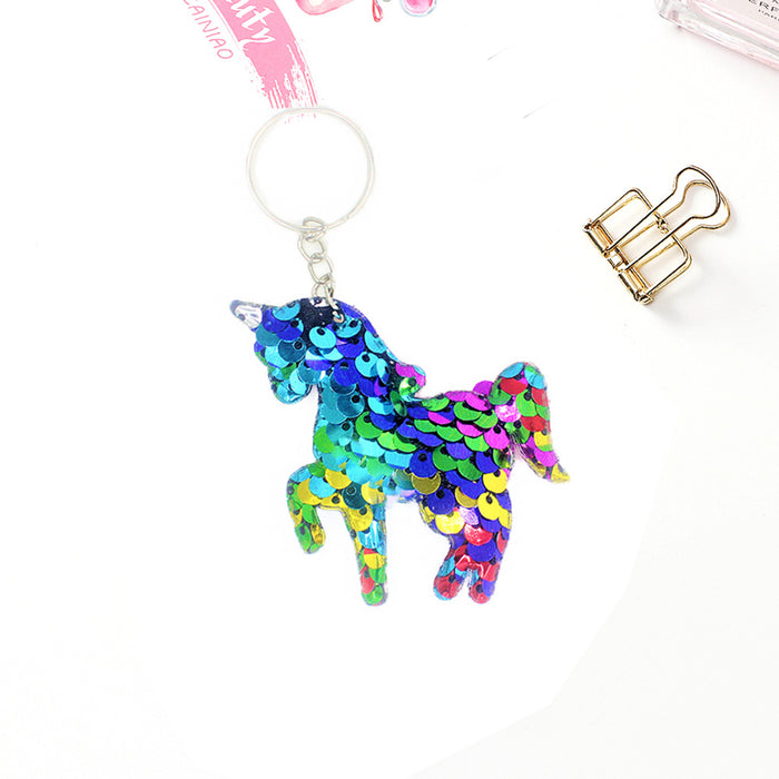 Wholesale double-sided reflective sequins keychain unicorn bag pendant key