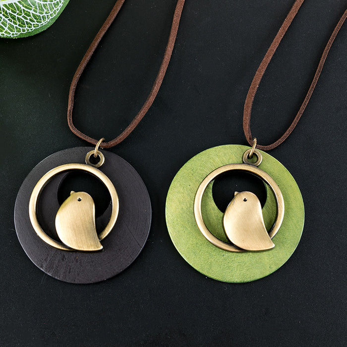 Wholesale Vintage cotton and linen accessories, wooden bird pendant, long necklace, sweater chain