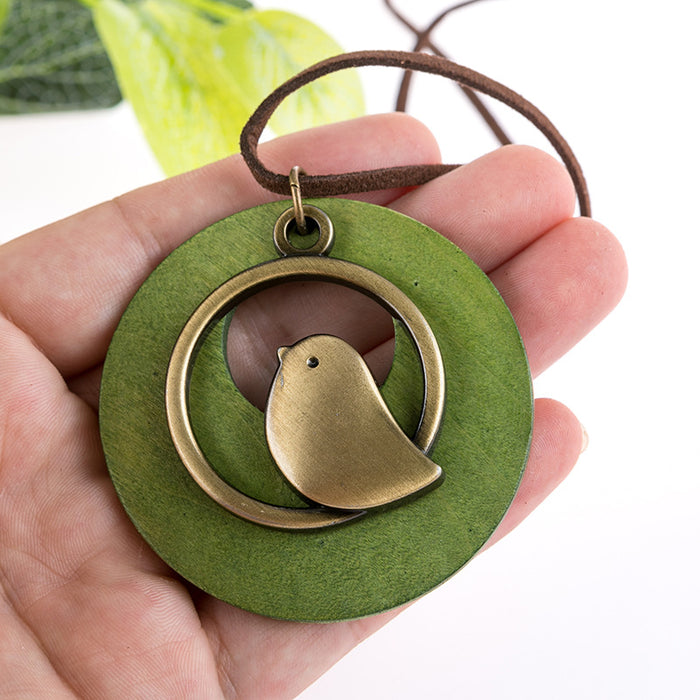 Wholesale Vintage cotton and linen accessories, wooden bird pendant, long necklace, sweater chain