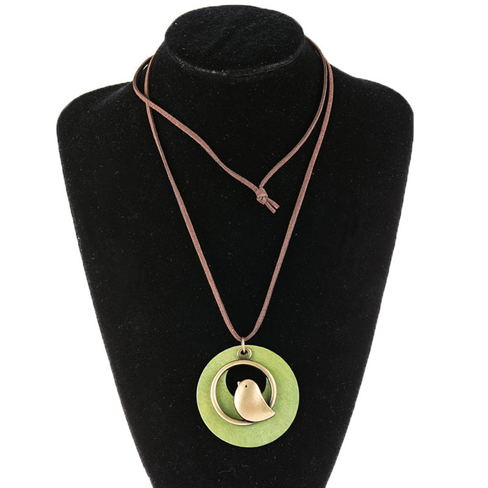 Wholesale Vintage cotton and linen accessories, wooden bird pendant, long necklace, sweater chain