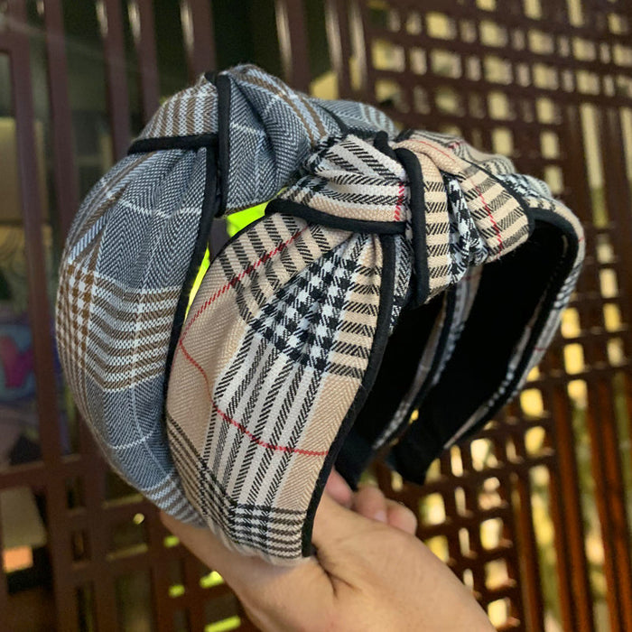 Wholesale Simple Wide Edge Plaid Headband JDC-HD-SJ040