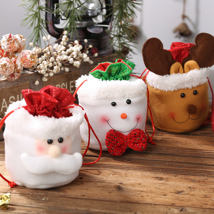 Wholesale Christmas Decoration Supplies Linen Drawstring Pocket Apple Old Man Candy Children' s Gift Christmas Tree