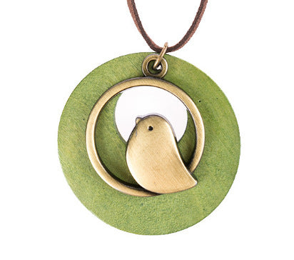 Wholesale Vintage cotton and linen accessories, wooden bird pendant, long necklace, sweater chain