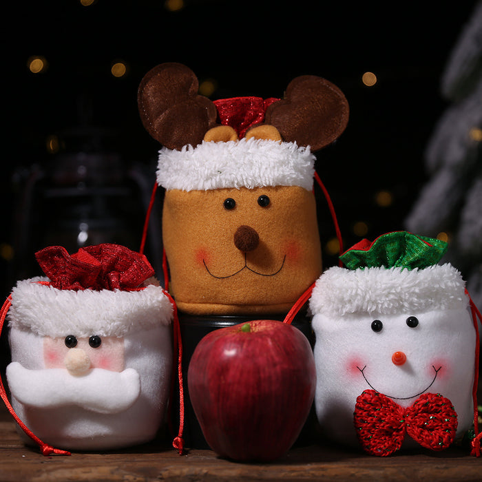 Wholesale Christmas Decoration Supplies Linen Drawstring Pocket Apple Old Man Candy Children' s Gift Christmas Tree
