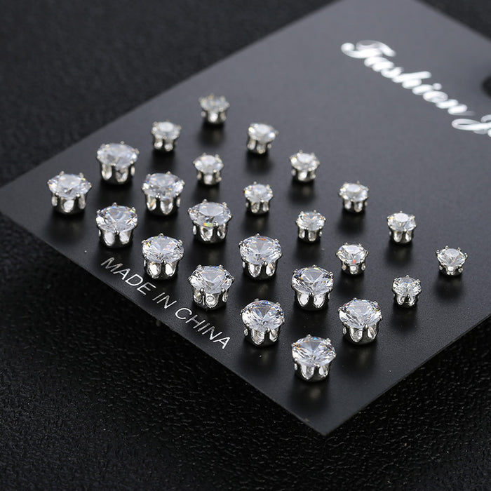 Wholesale Zinc Alloy Zircon Earring Set 12 Pairs Geometric Design Party Wear Jewelry Accessory For Women