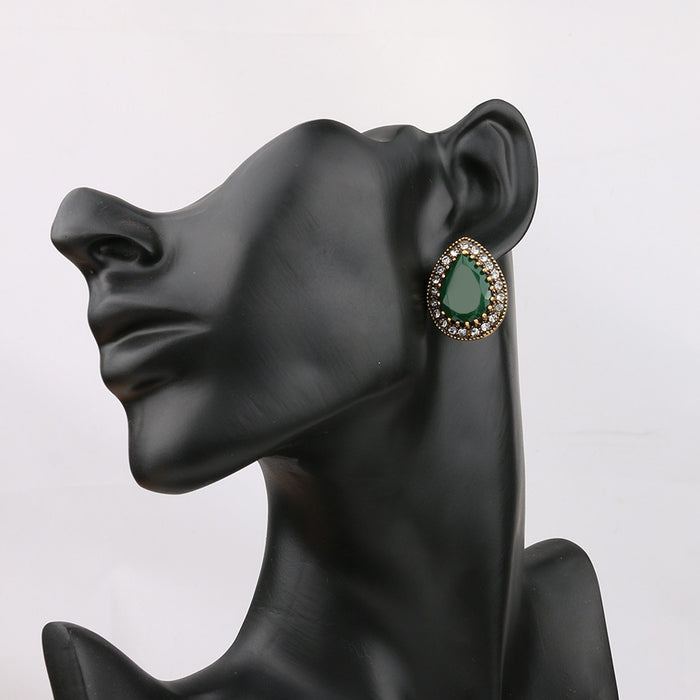 Wholesale  jewelry retro  earrings drop-shaped inlaid resin rhinestone earrings