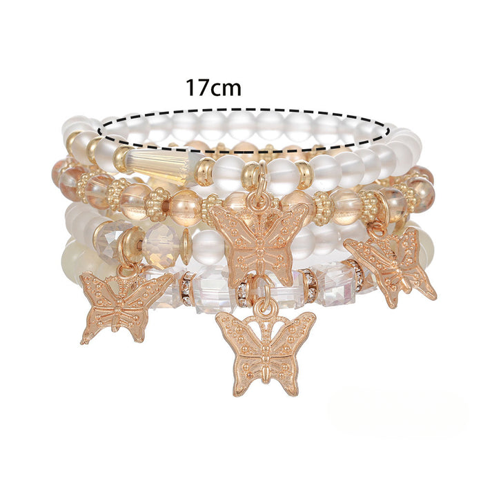 Wholesale Colorful Crystal Beaded Butterfly Pendant Multi-layer Bracelet Set JDC-BT-ShiY008