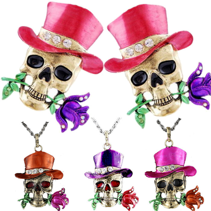 Wholesale of Halloween Retro Diamond Inlaid Skulls Alloy Pendant Necklace JDC-NE-GangM004