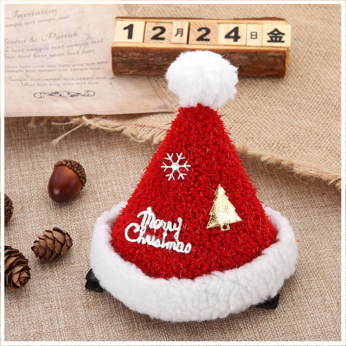 Wholesale Christmas Hat Hairpin Cute Plush Hat Duckbill Clip Citrine Party Dress up Hairpin Headdress