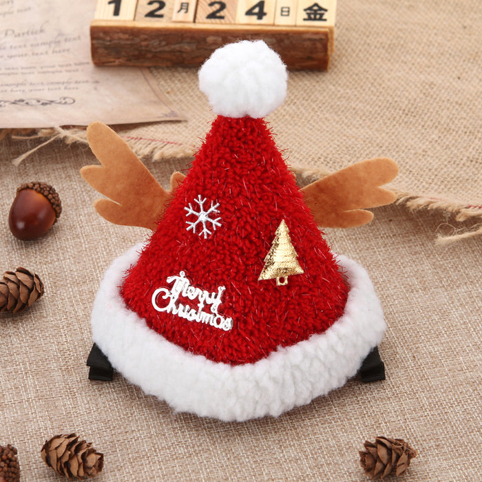Wholesale Christmas Hat Hairpin Cute Plush Hat Duckbill Clip Citrine Party Dress up Hairpin Headdress