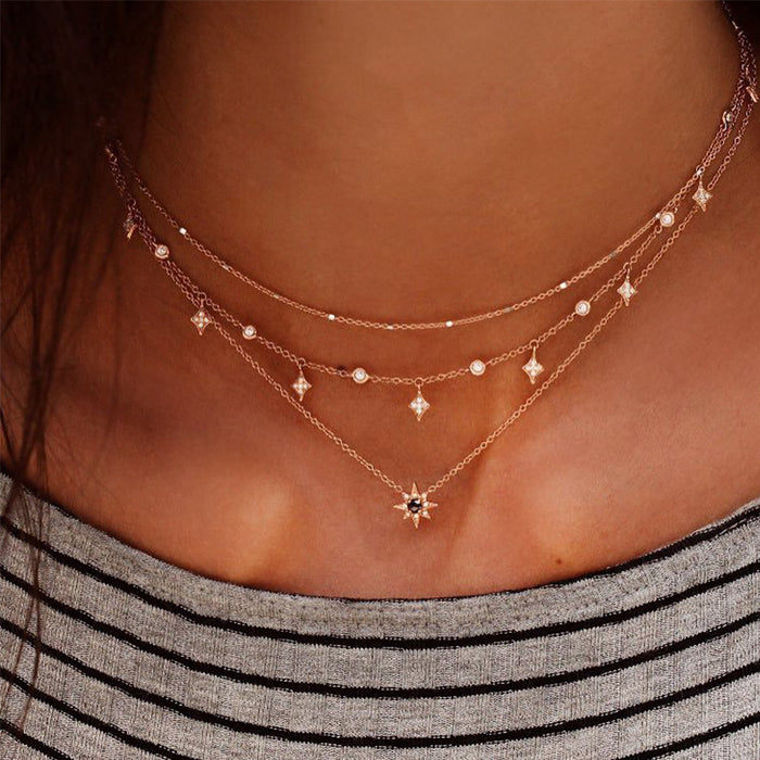 Wholesale multi-layer star pendant necklace handmade necklace combination