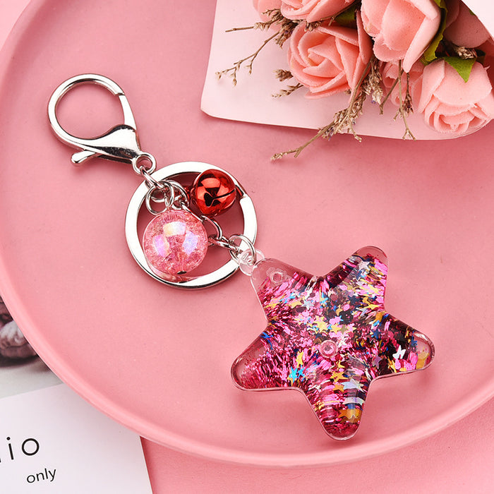 Wholesale Acrylic Keychain Pentagram Oil-Filled Keyring