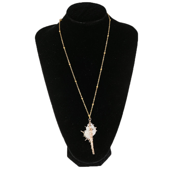 Wholesale Gold edged conch and seashell necklace