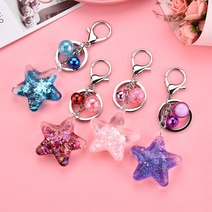 Wholesale Acrylic Keychain Pentagram Oil-Filled Keyring