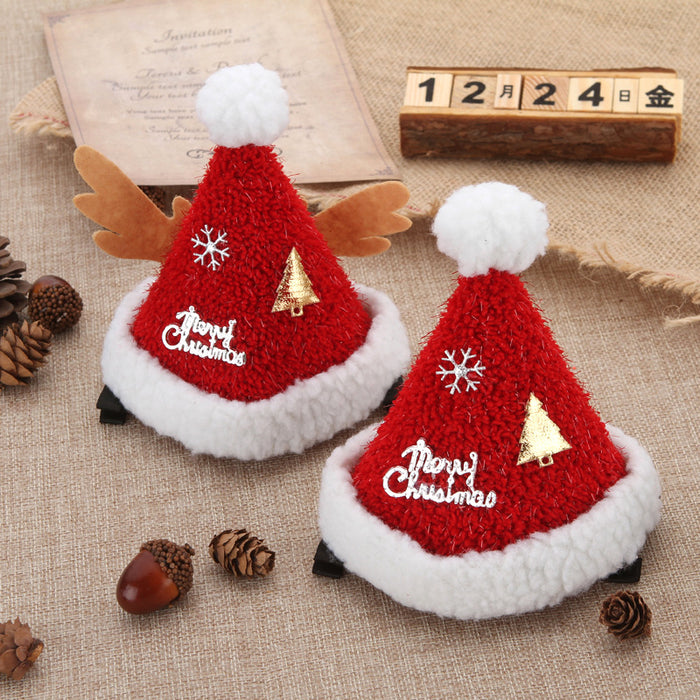 Wholesale Christmas Hat Hairpin Cute Plush Hat Duckbill Clip Citrine Party Dress up Hairpin Headdress