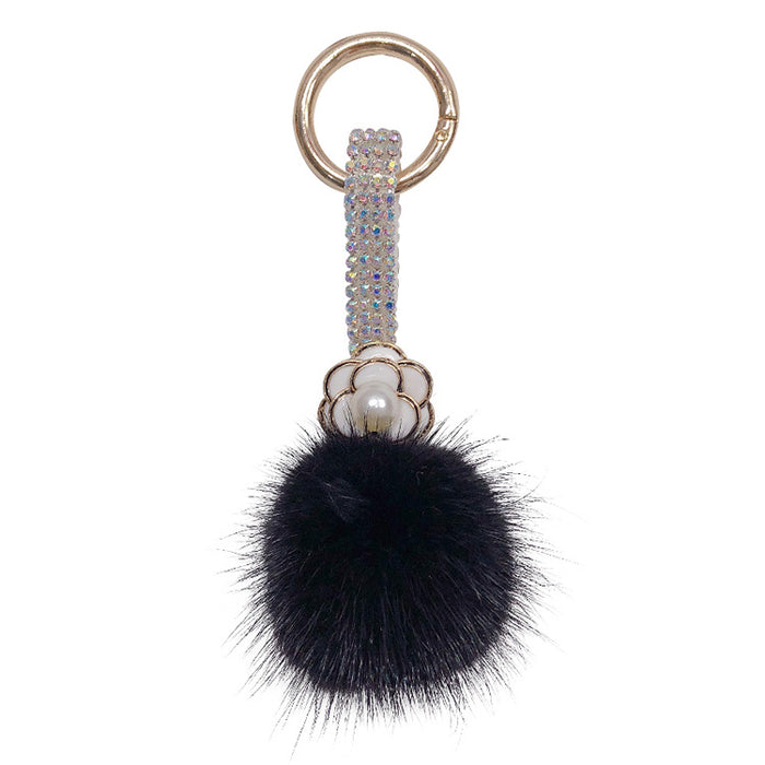 Wholesale Rhinestone Camellia Mink Ball Keychain JDC-KC-LX055