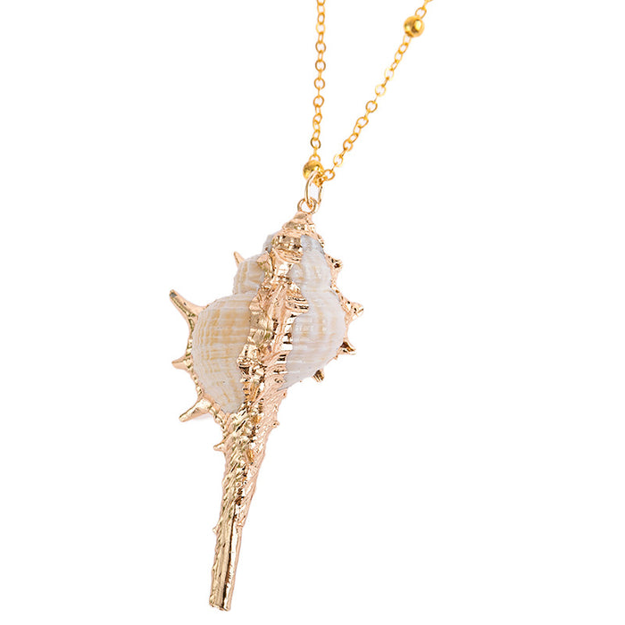 Wholesale Gold edged conch and seashell necklace