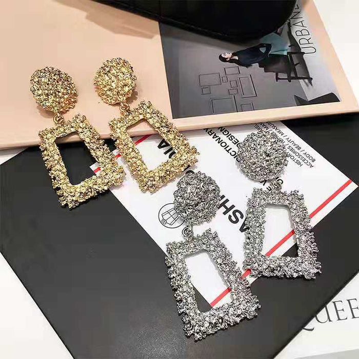 Wholesale Irregular Geometric Square Heavy Metal Frosted Earrings JDC-ES-LiR010