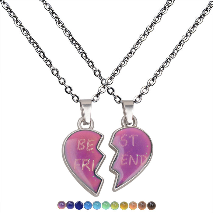 Wholesale Love Heart Color Changing Necklace Stainless Steel Chain