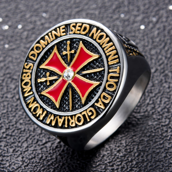 Wholesale Men's diamond studded red cross alloy ring