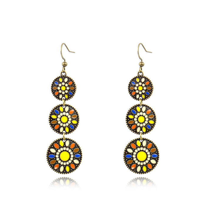 Wholesale Dripping Glaze Alloy Earrings Retro Ethnic Style Geometric Design MOQ≥2